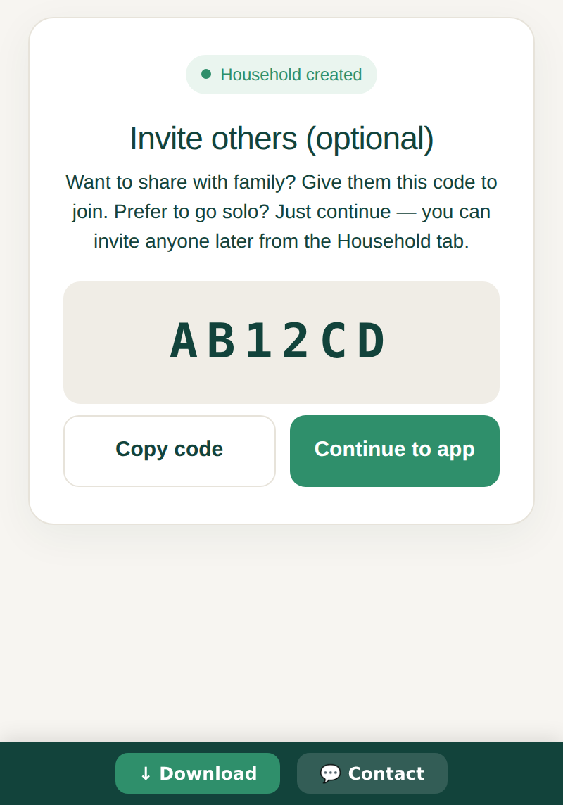 Invite family with a code